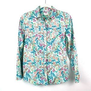 J. Crew 100% Cotton “Re-Imagined” Mint Multi Floral Long Sleeve Top, Size XS